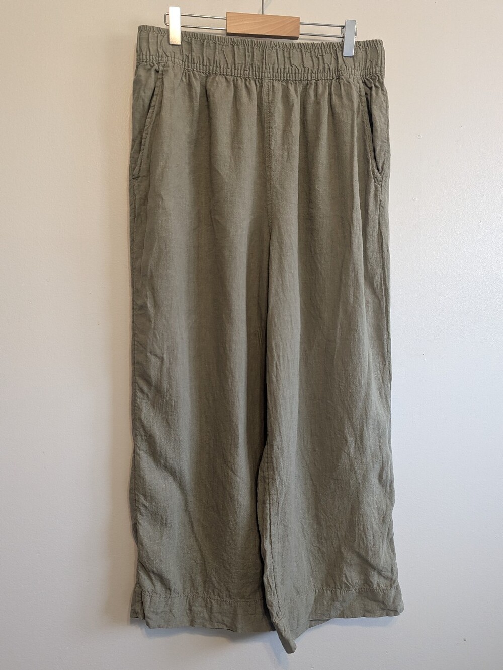 Tahari Sage Green 100% Linen Wide-Leg Pants L